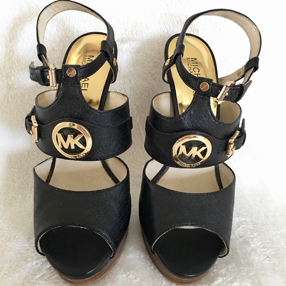 Michael Kors Shoes - Authentic Women's Black and Gold MK High Heels